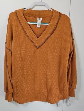 BiBi Burnt Orange Textured V-Neck Pullover